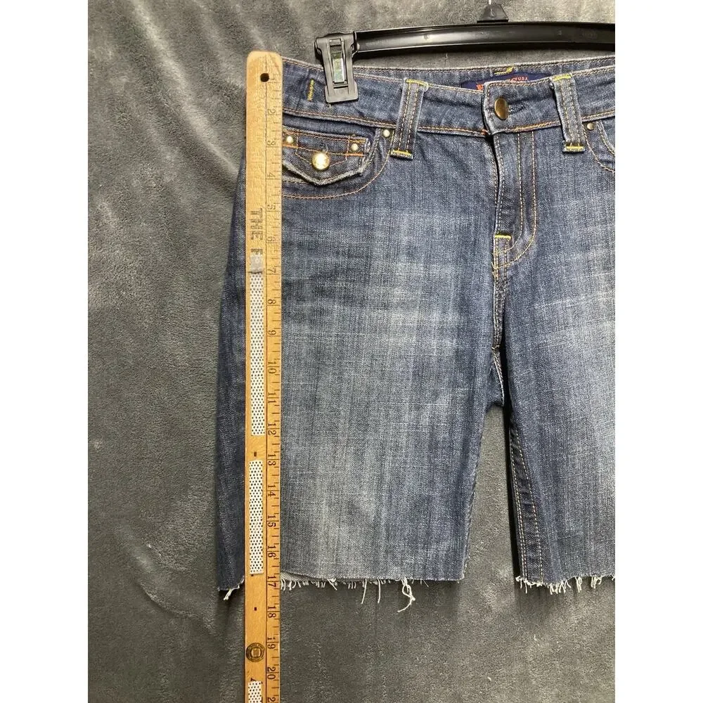 Y2K Visgoss U.S.A. Premium Denim Shorts Mid-Rise Cut-Off Raw Edge Studded 9/10